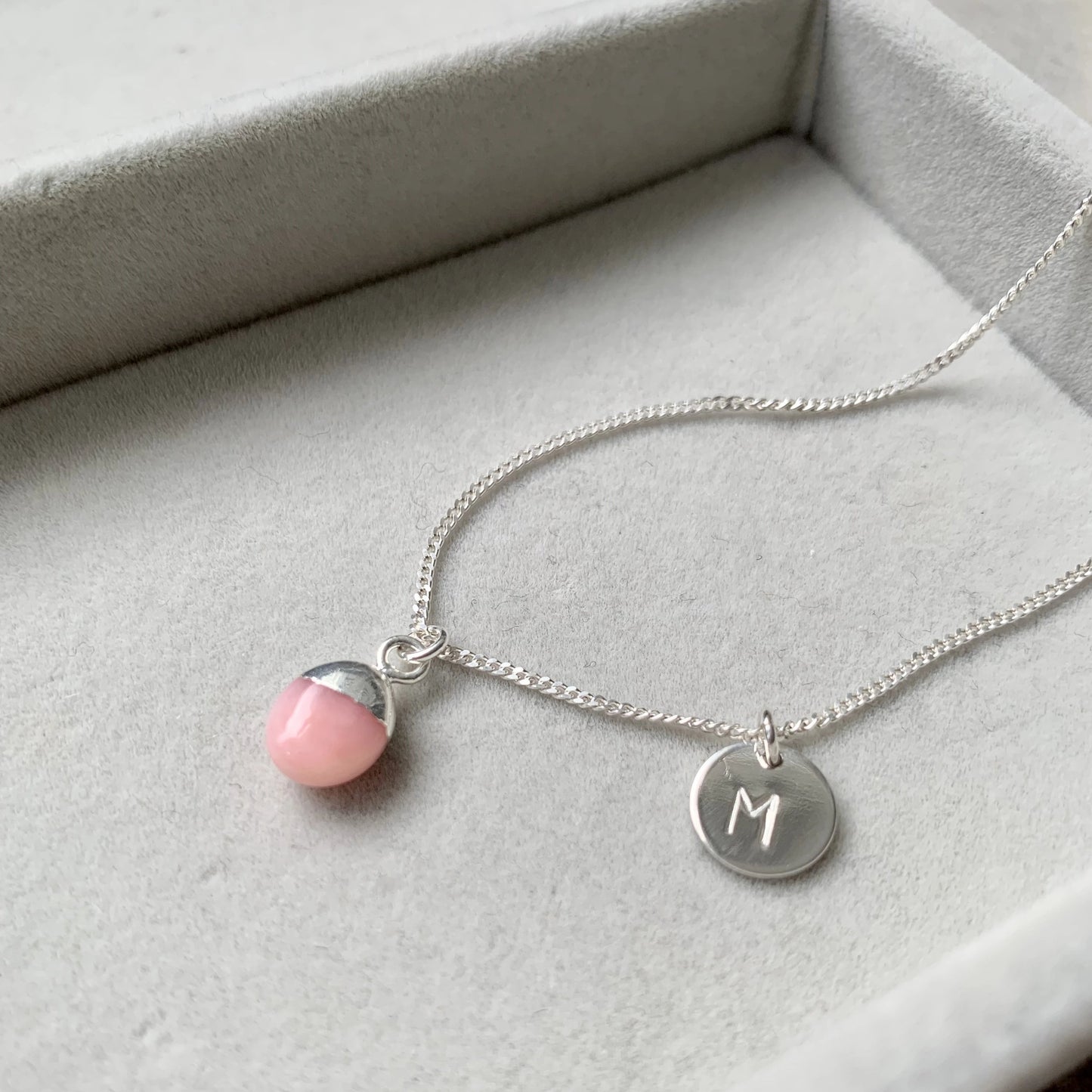 Tiny Tumbled Gemstone Necklace - Silver - Pink Opal (Hope and Love) - Decadorn