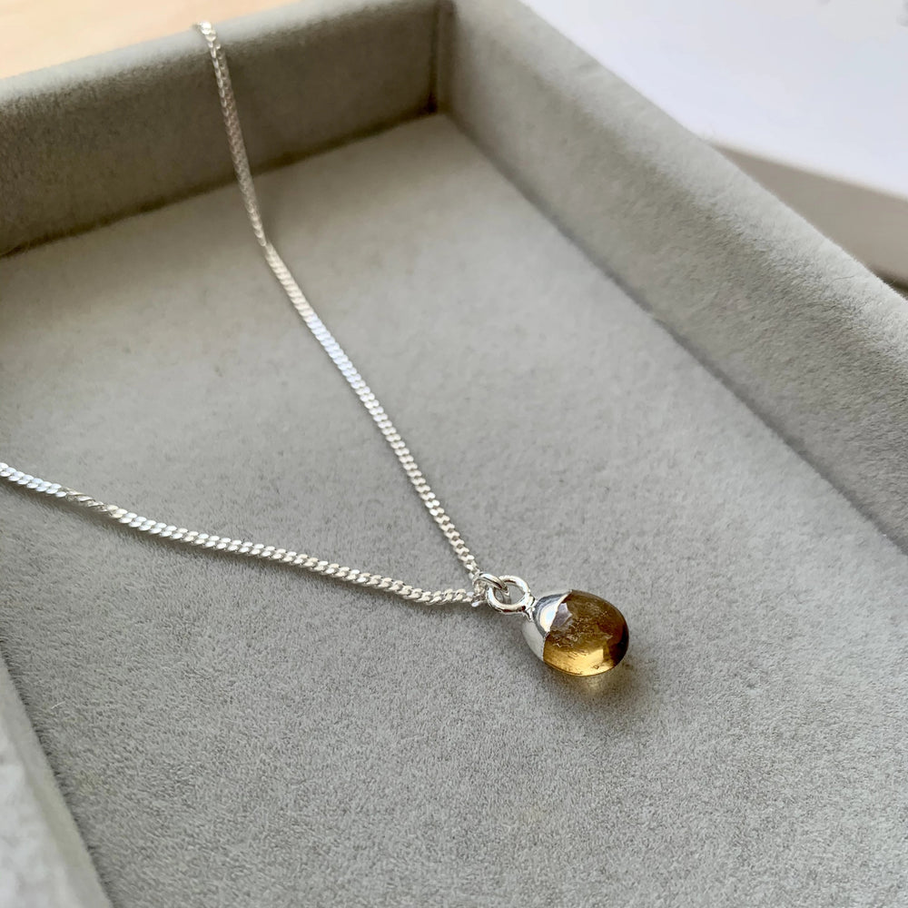 Tiny Tumbled Gemstone Necklace - Silver - Citrine (Success & Creativity) - Decadorn