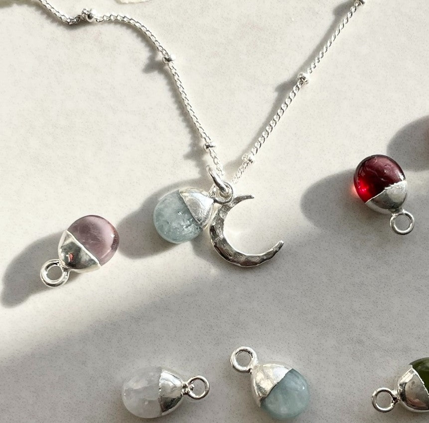 Aquamarine & Moon Necklace (Silver)