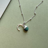 Emerald Tumbled & Moon Necklace | Hope (Silver)