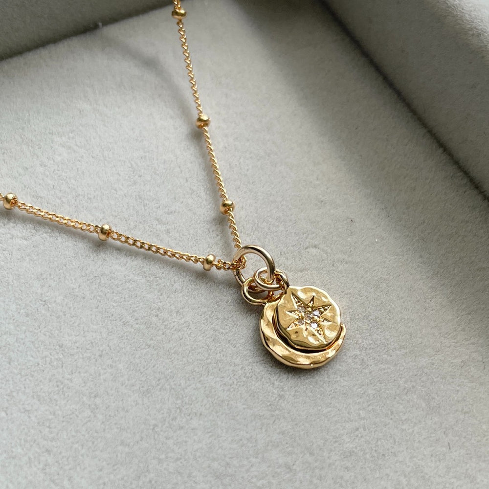 
            
                Load image into Gallery viewer, Moon &amp;amp; Star Necklace (Gold Plated)
            
        