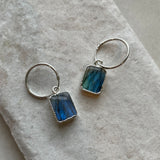 Labradorite Gem Slice Hoop Earrings | Adventure (Silver)