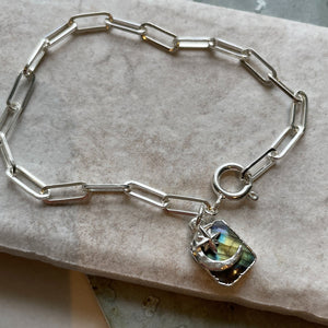 Labradorite Moon & Star Gem Slice Triple Chunky Chain Bracelet | Adventure (Silver)