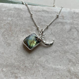 Labradorite Moon & Star Gem Slice Triple Necklace | Adventure (Silver)
