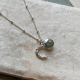 Labradorite Tumbled & Moon Necklace (Silver)
