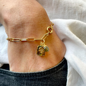 
            
                Load image into Gallery viewer, Labradorite Gem Slice Triple Chunky Chain Bracelet | Adventure (Gold Plated or Silver)
            
        