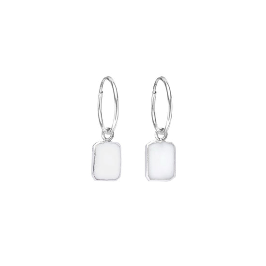 Mother Of Pearl Gem Slice Hoop Earrings | Calming (Silver)