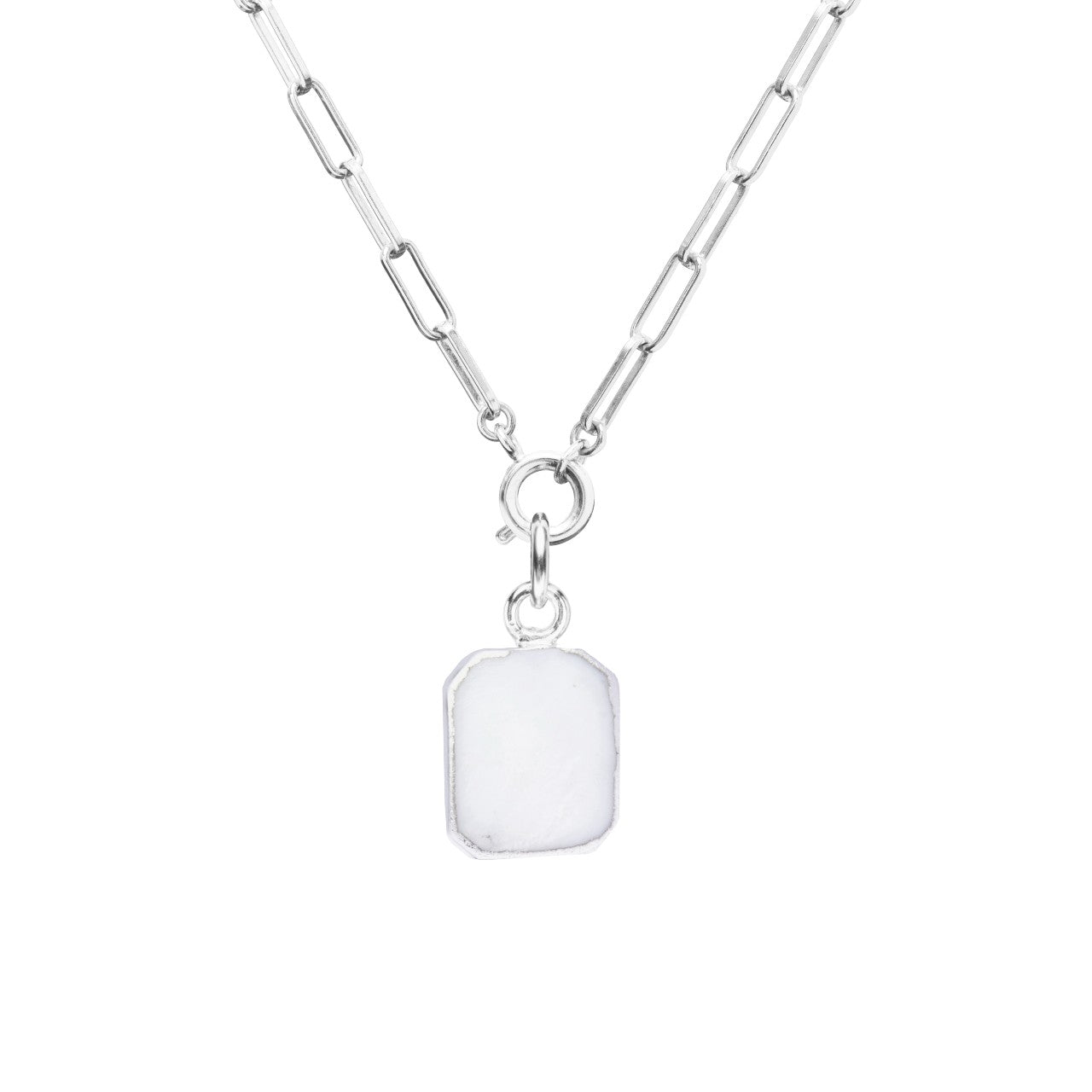 Mother Of Pearl Gem Slice Chunky Chain Necklace | Calming (Sterling Silver)