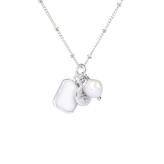 Mother of Pearl Gem Slice Triple Necklace | Calming (Silver)