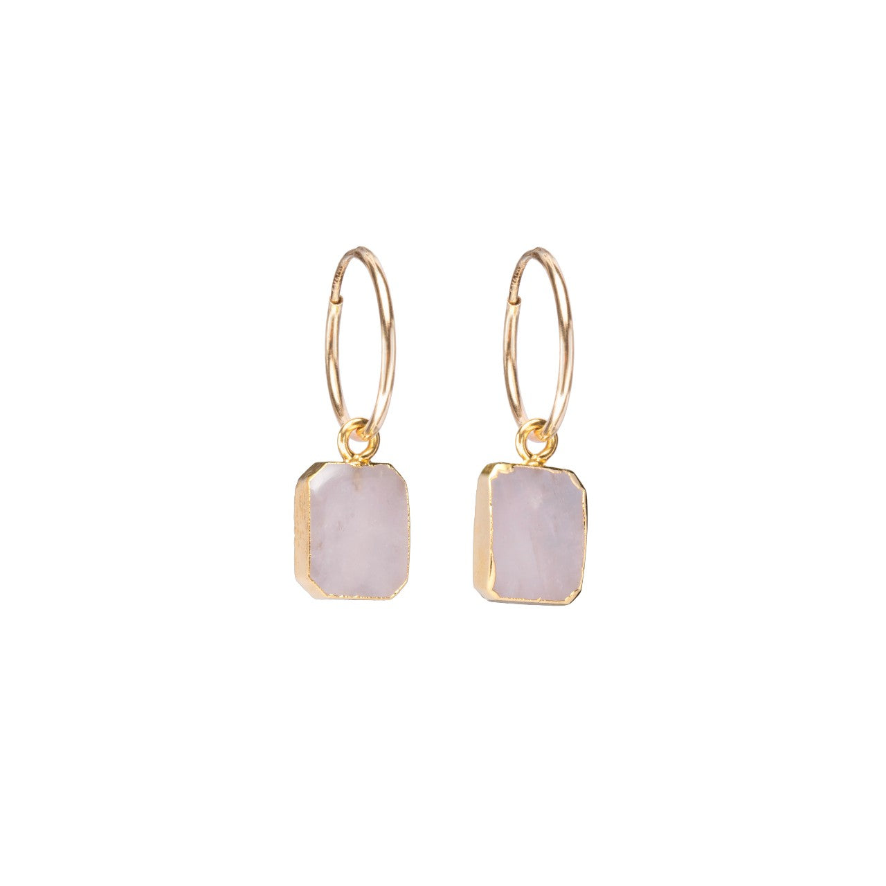 Rose Quartz Hoop Earrings| Gem Slice Decadorn - Main Image