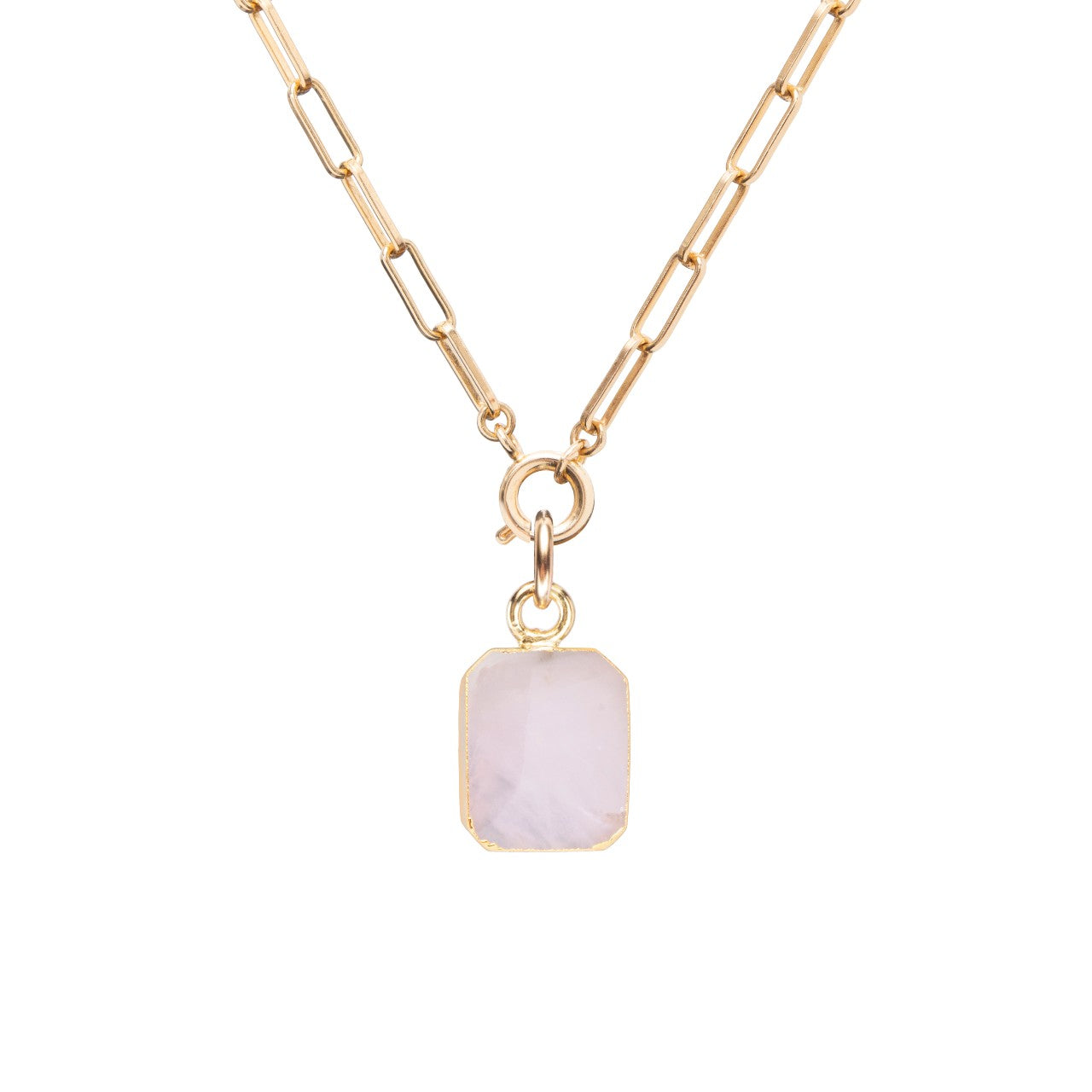 Rose Quartz Gem Slice Chunky Chain Necklace | Love (Gold Plated)