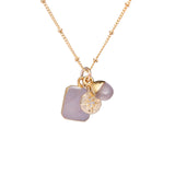 Rose Quartz Gem Slice Triple Necklace  | Love (Gold Plated)