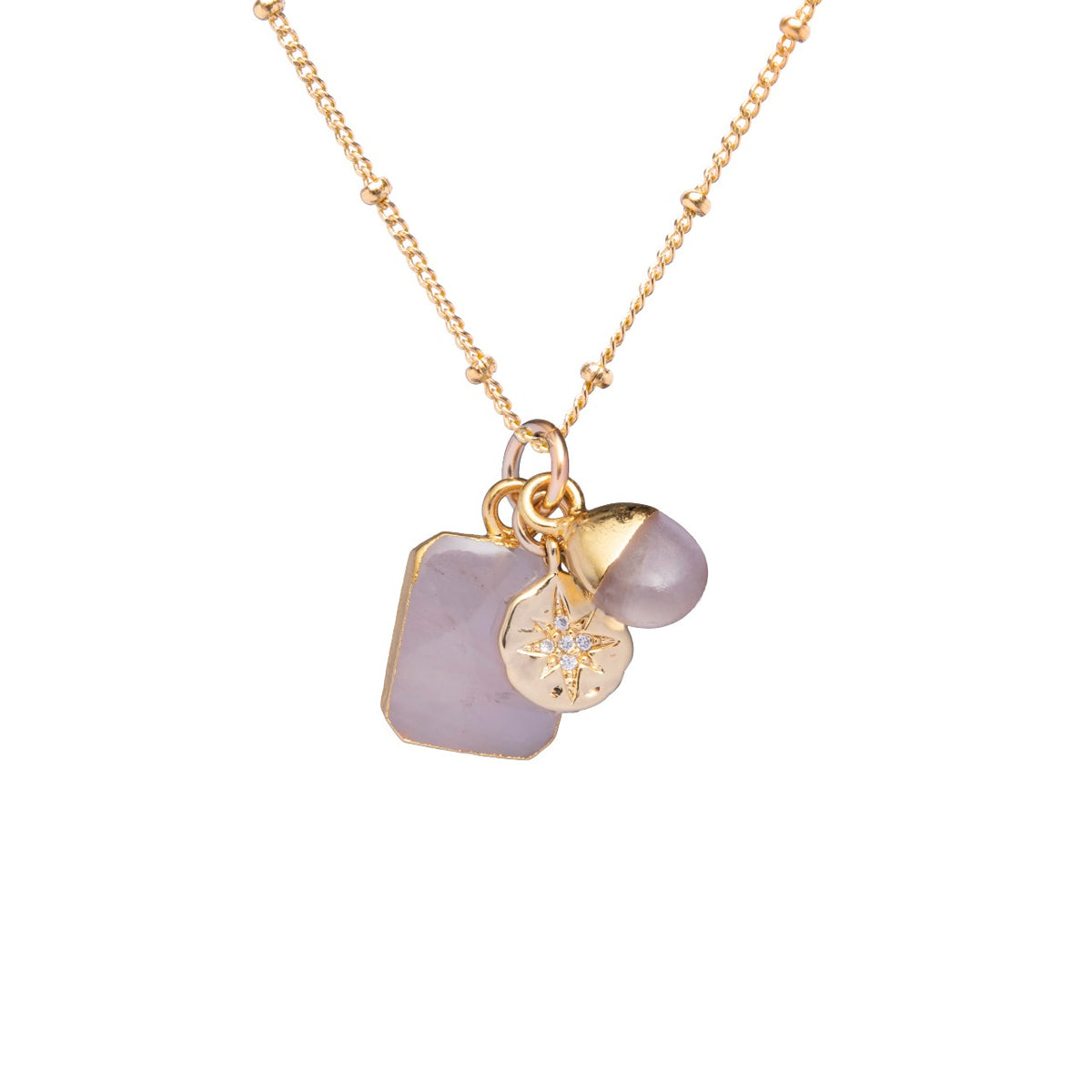 Quartz Gem Slice Triple Necklace Love