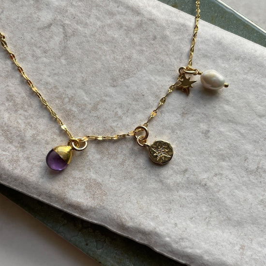 Amethyst Charm Necklace | Calming (Gold Plated)