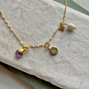 
            
                Load image into Gallery viewer, February Birthstone | Amethyst Charm Necklace (Gold Plated)
            
        