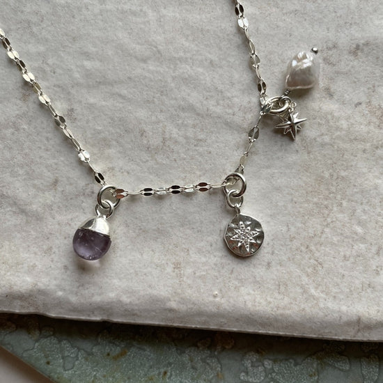 Amethyst Charm Necklace | Calming (Silver)