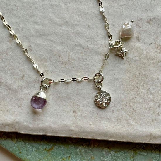 February Birthstone | Amethyst Charm Necklace (Silver)