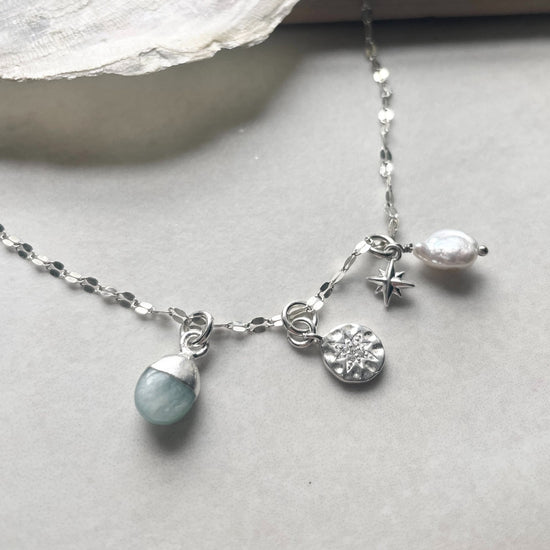 Aquamarine Charm Necklace | Serenity (Sterling Silver)
