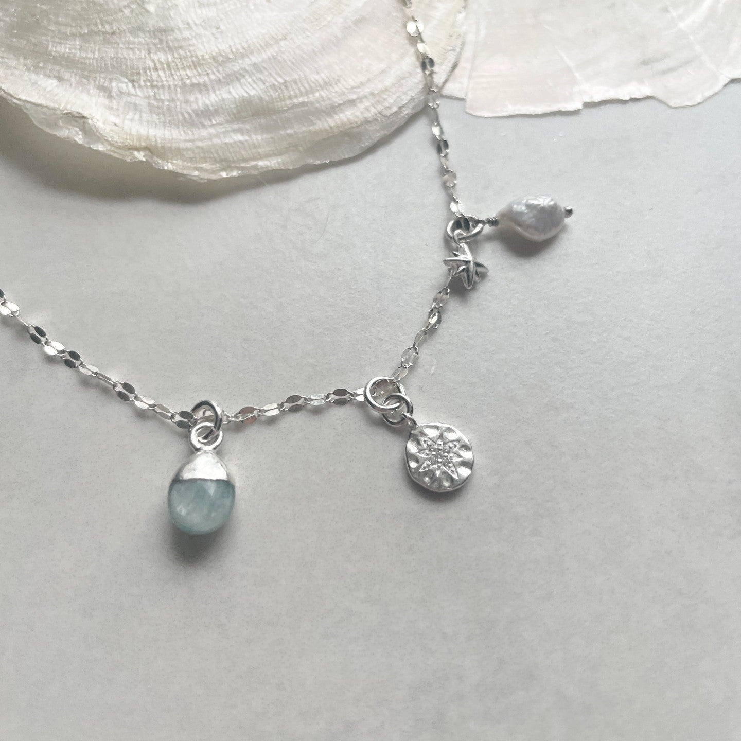 Aquamarine Charm Necklace | Serenity (Sterling Silver)