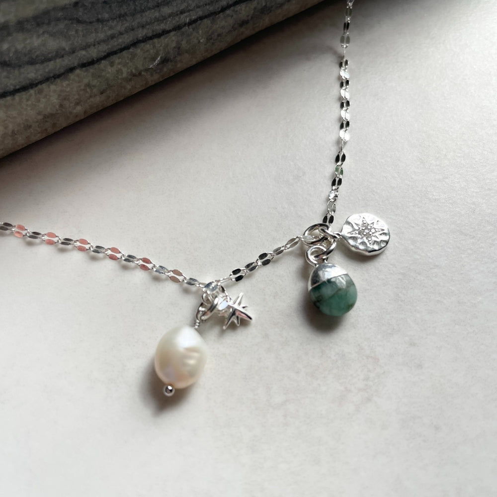 Create Your Own | Birthstone Charm Necklace - Tiny Tumbled (Silver)