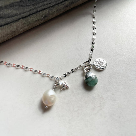 May Birthstone | Emerald Charm Necklace (Silver)