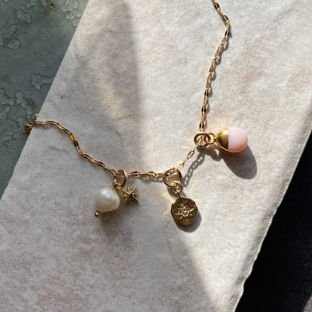 
            
                Load image into Gallery viewer, October Birthstone | Pink Opal Charm Necklace (Gold Plated or Silver)
            
        