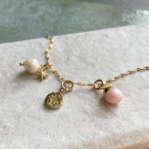 
            
                Load image into Gallery viewer, October Birthstone | Pink Opal Charm Necklace (Gold Plated or Silver)
            
        