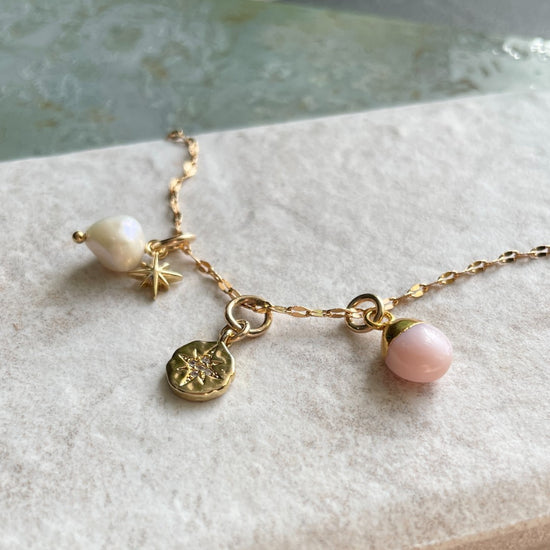 Load image into Gallery viewer, October Birthstone | Pink Opal Charm Necklace (Gold Plated)
