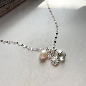 Create Your Own | Birthstone Charm Necklace - Tiny Tumbled (Silver)