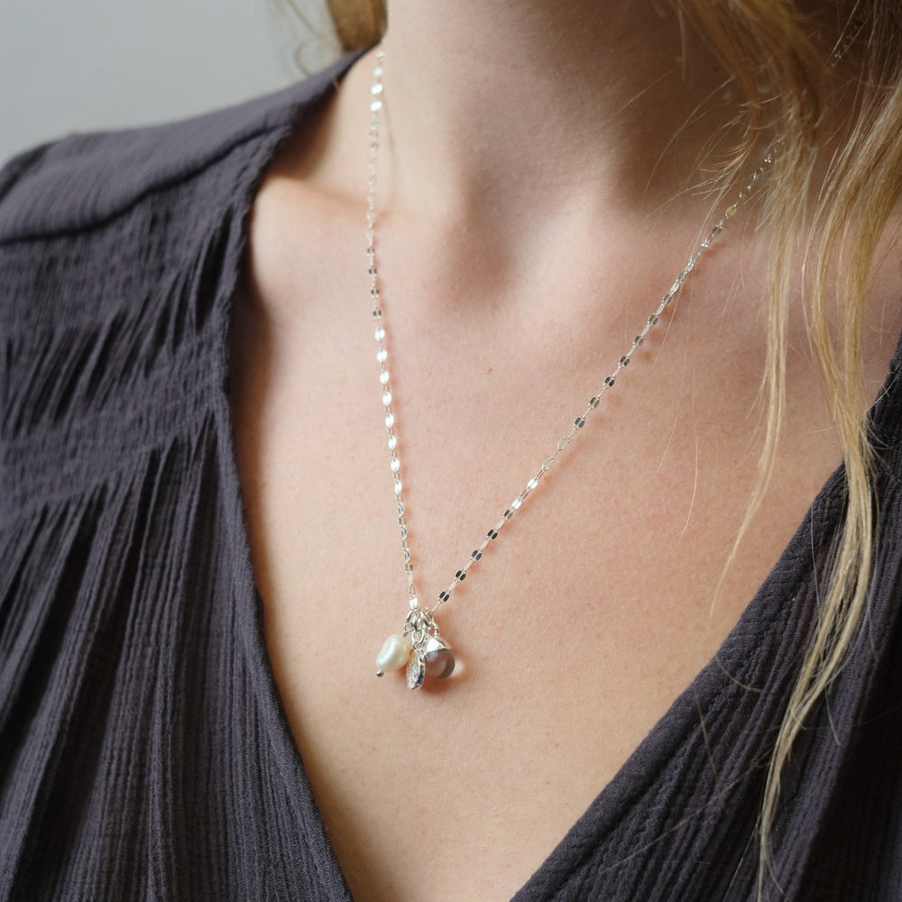 April Birthstone | Quartz Charm Necklace (Silver)