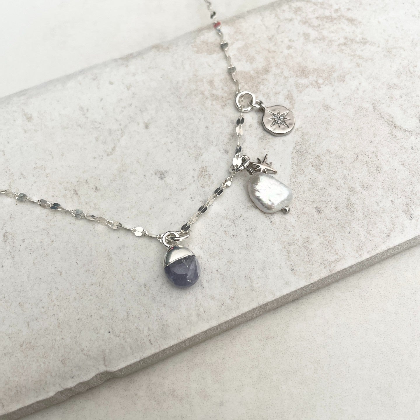 Create Your Own | Birthstone Charm Necklace - Tiny Tumbled (Gold Plated or Silver)