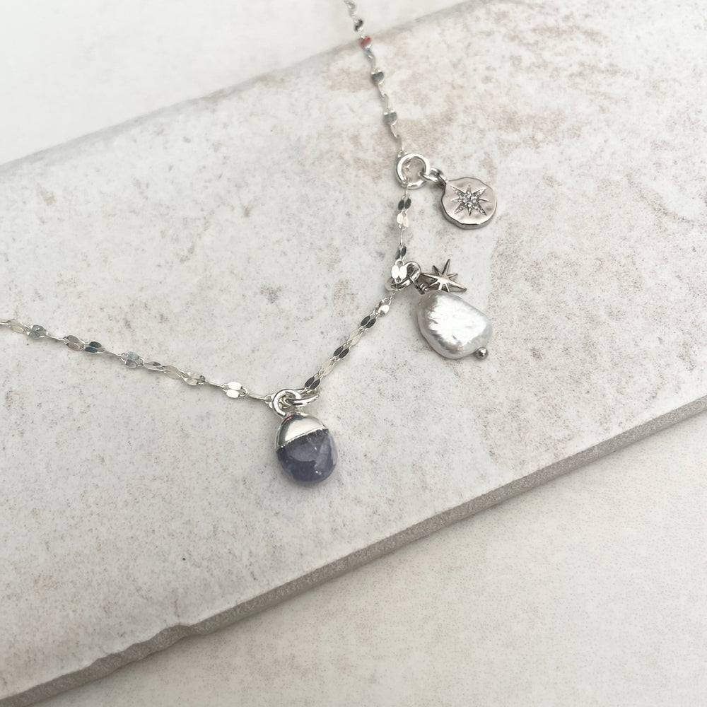 December Birthstone | Tanzanite Charm Necklace (Silver)