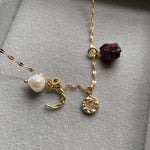 January Birthstone | Garnet Moon Charm Necklace (Gold)