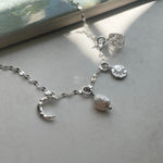 April Birthstone | Herkimer Moon Charm Necklace (Silver)