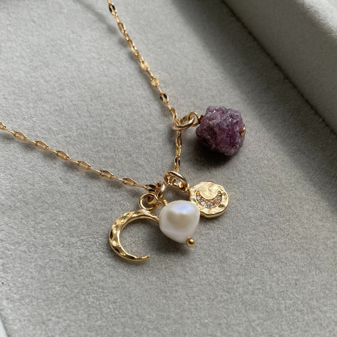 Ruby Moon Charm Necklace | Energy (Gold Plated)