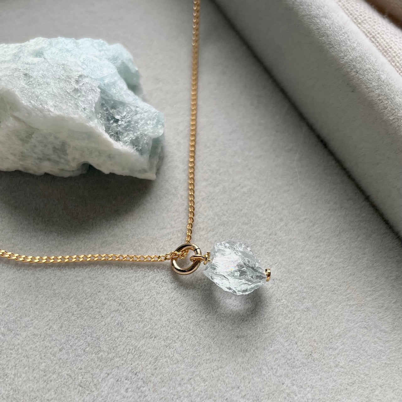 Aquamarine Threaded Necklace | Serenity (Gold Plated)