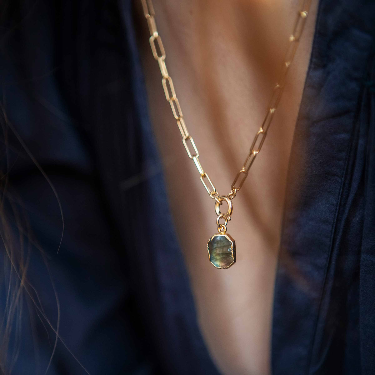 Labradorite Gem Slice Chunky Chain Necklace Adventure