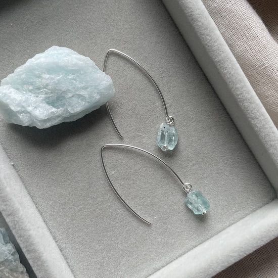 Aquamarine Threaded Dropper Earrings | Serenity (Silver)