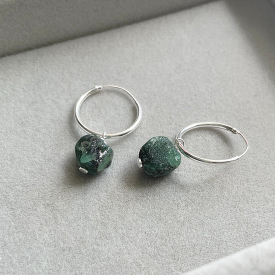 Emerald Threaded Hoop Earrings | Hope (Sterling Silver)