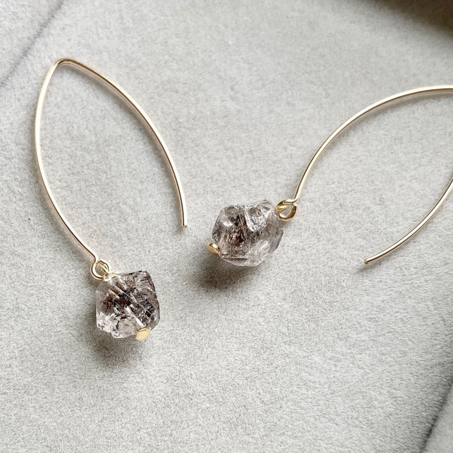 Load image into Gallery viewer, Herkimer Diamond Threaded Dropper Earrings | Strength (Gold)
