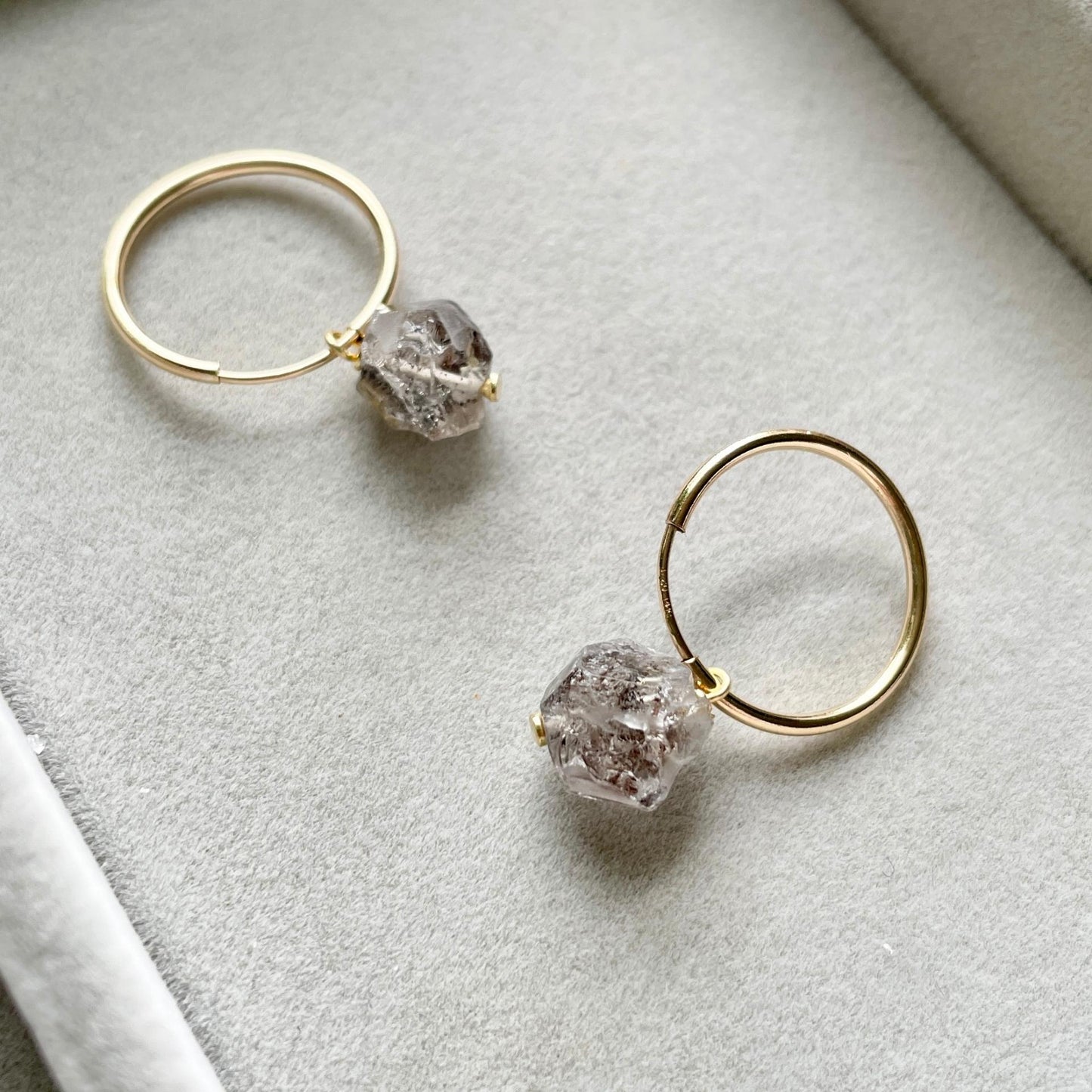 April Birthstone | Herkimer Diamond Threaded Hoop Earrings (Gold)