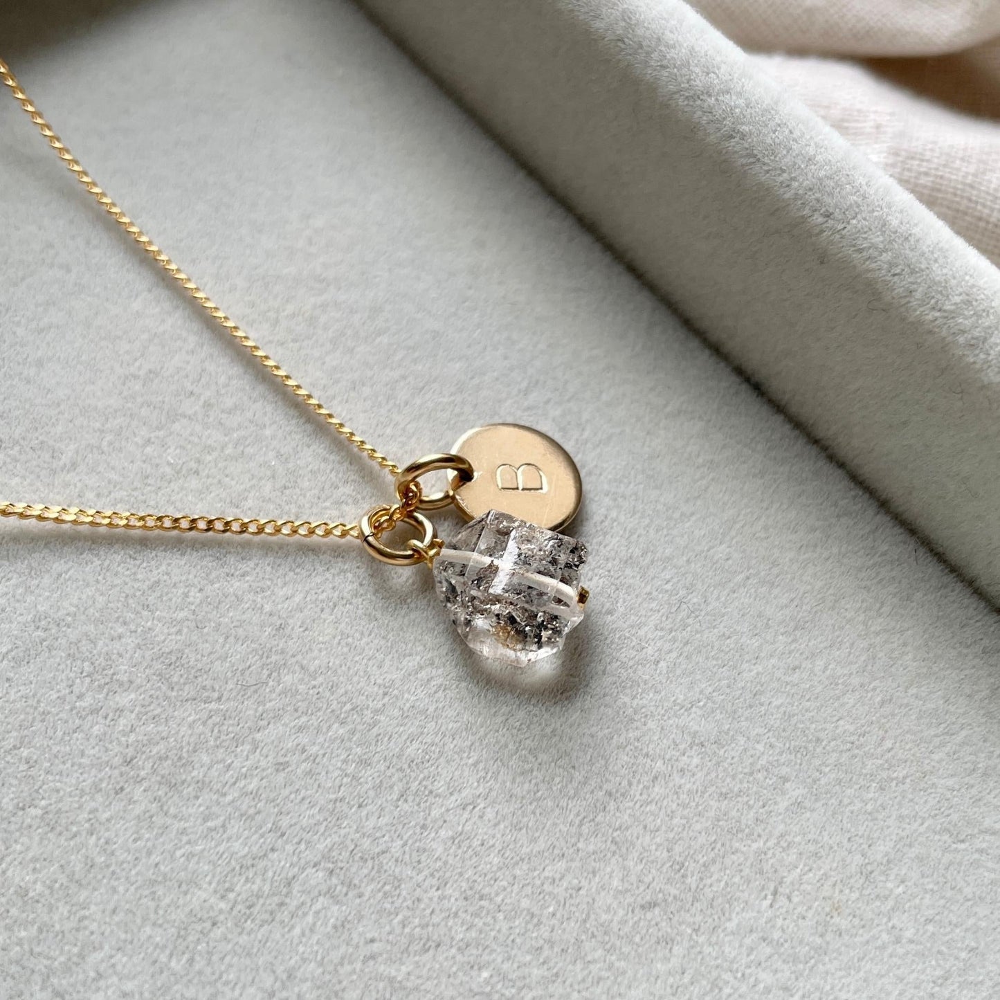 Herkimer Diamond Threaded Necklace | Strength (Gold Plated)