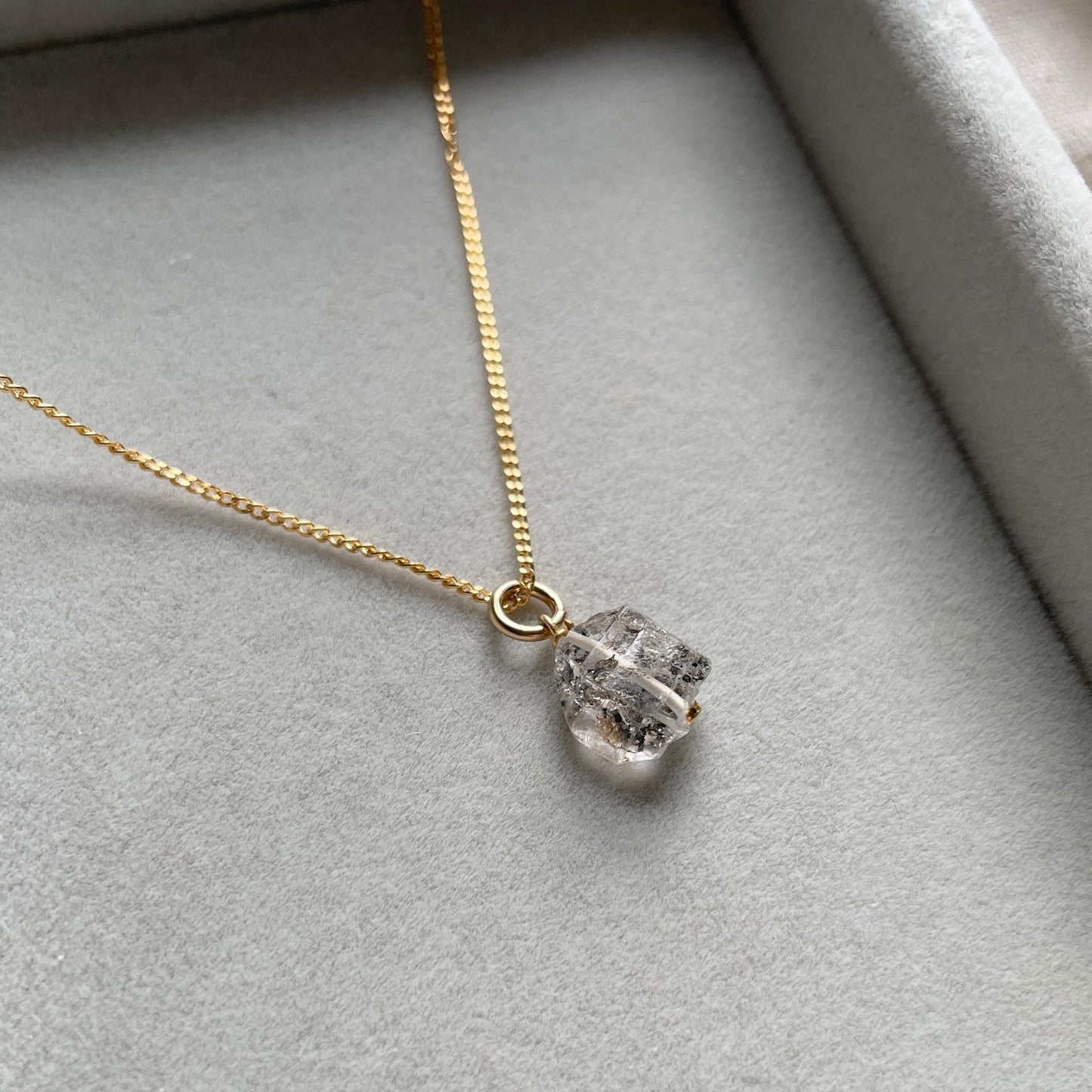 April Birthstone | Herkimer Diamond Threaded Necklace (Gold Plated)
