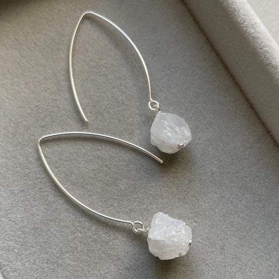 Moonstone Threaded Dropper Earrings | Intution (Silver)