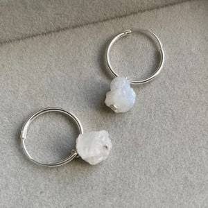 
            
                Load image into Gallery viewer, June Birthstone | Moonstone Threaded Hoop Earrings (Silver)
            
        