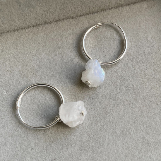 June Birthstone | Moonstone Threaded Hoop Earrings (Silver)