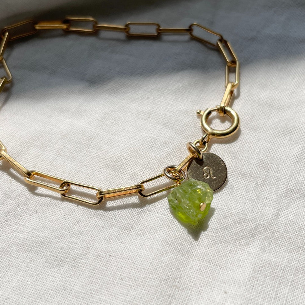 August Birthstone | Peridot Threaded Chunky Chain Bracelet (Gold Plated)