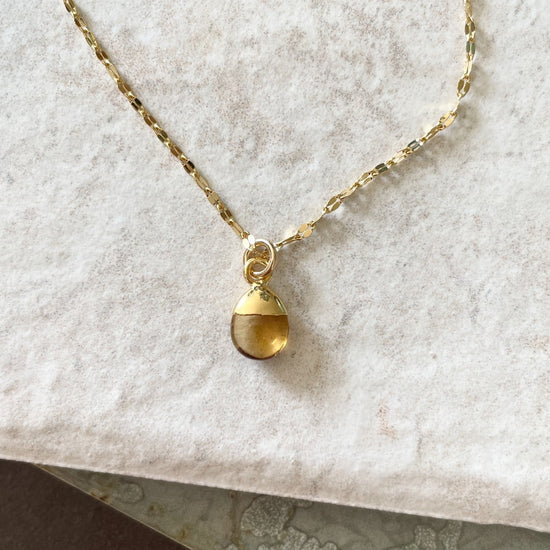 November Birthstone | Citrine Tiny Tumbled Vintage Chain Necklace (Gold Plated)