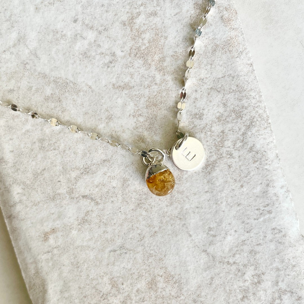 Citrine Tiny Tumbled Vintage Chain Necklace (Silver)