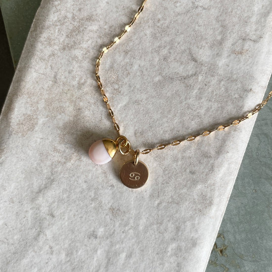 October Birthstone | Pink Opal Tiny Tumbled Vintage Chain Necklace (Gold Plated)